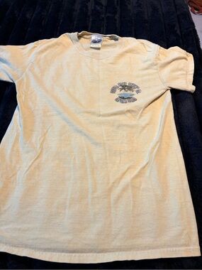 Vintage Women’s Light Yellow Pocket Tee with Surf Graphic